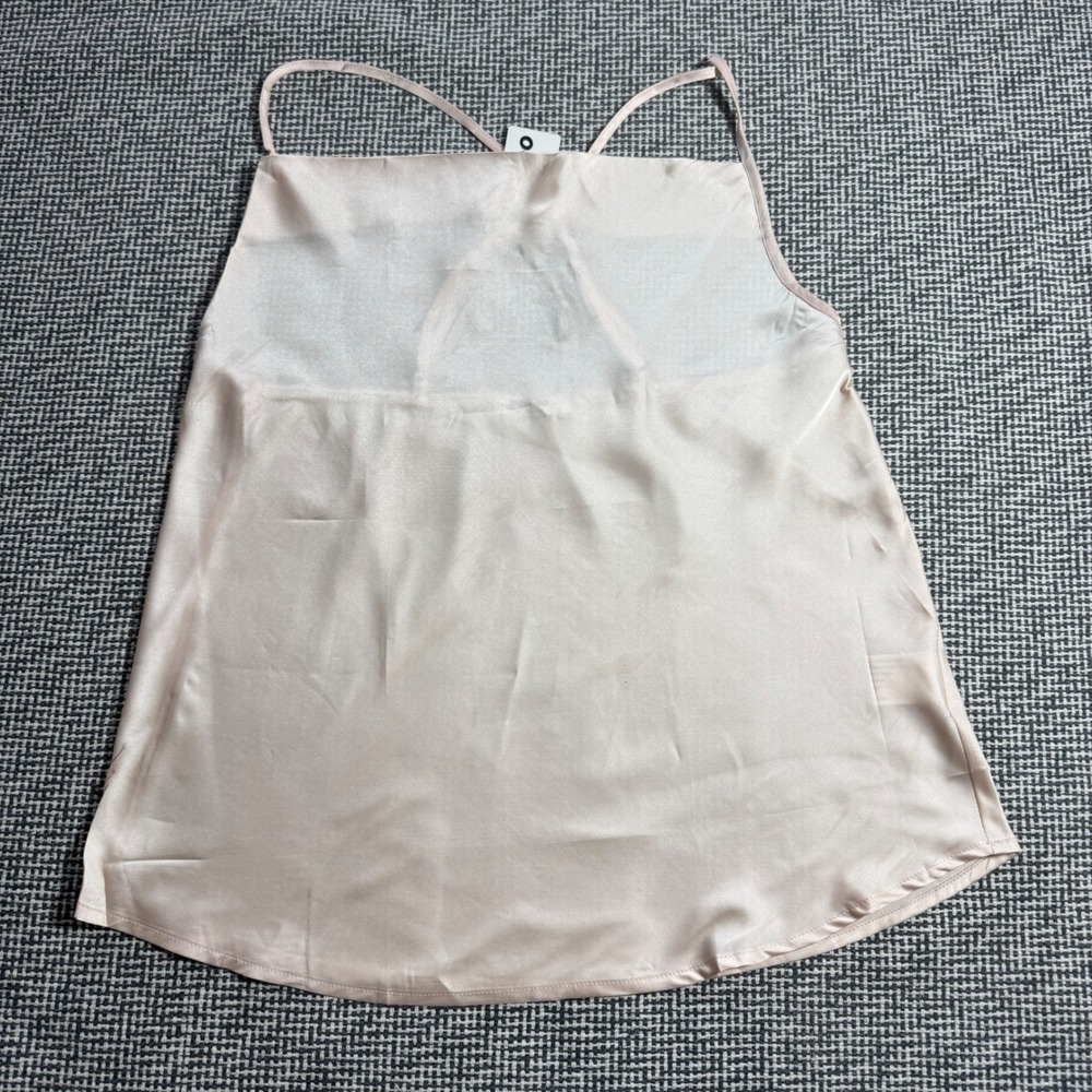 Womens Cowl Neck Satin Cami Tank Top Champagne Pink Strappy Small NEW
